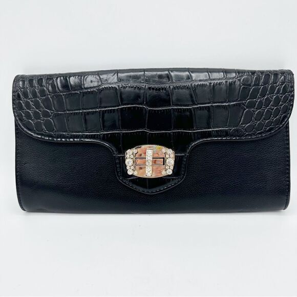 Charming Charlie RSVP Black Convertible Clutch Bag‎ w/Statement Crystal Clasp - Picture 1 of 12